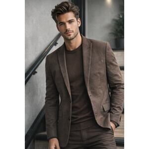 Express Slim Fit Blazer 40R Brown Cotton Blend Modern Tailored Jacket